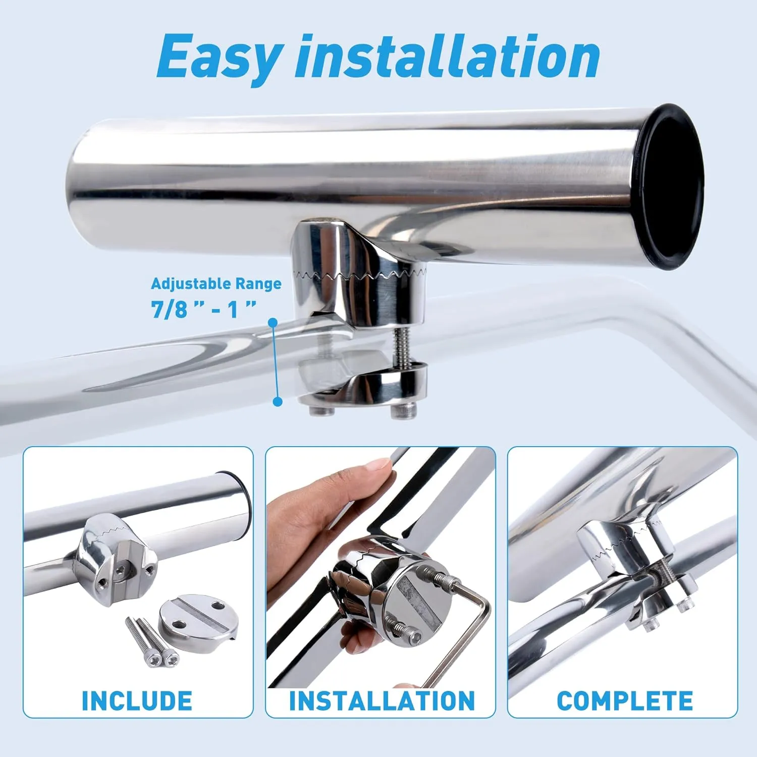 2 Pack Fishing Rod Holders for Boat Rail Mount, Stainless Steel Clamp on Rod Holder for Marine Boat, Fishing Boat, Pontoon, Jon Boat
