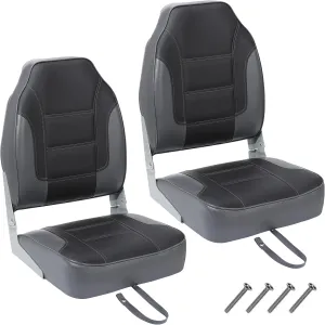 2 Pack High Back Folding Boat Seats - 23.2"x15.5" Thick Elastic Cushio Boat Chair, Waterproof Fishing for Bass Tracker for Sightseeing Chair, Speedboat(Black)
