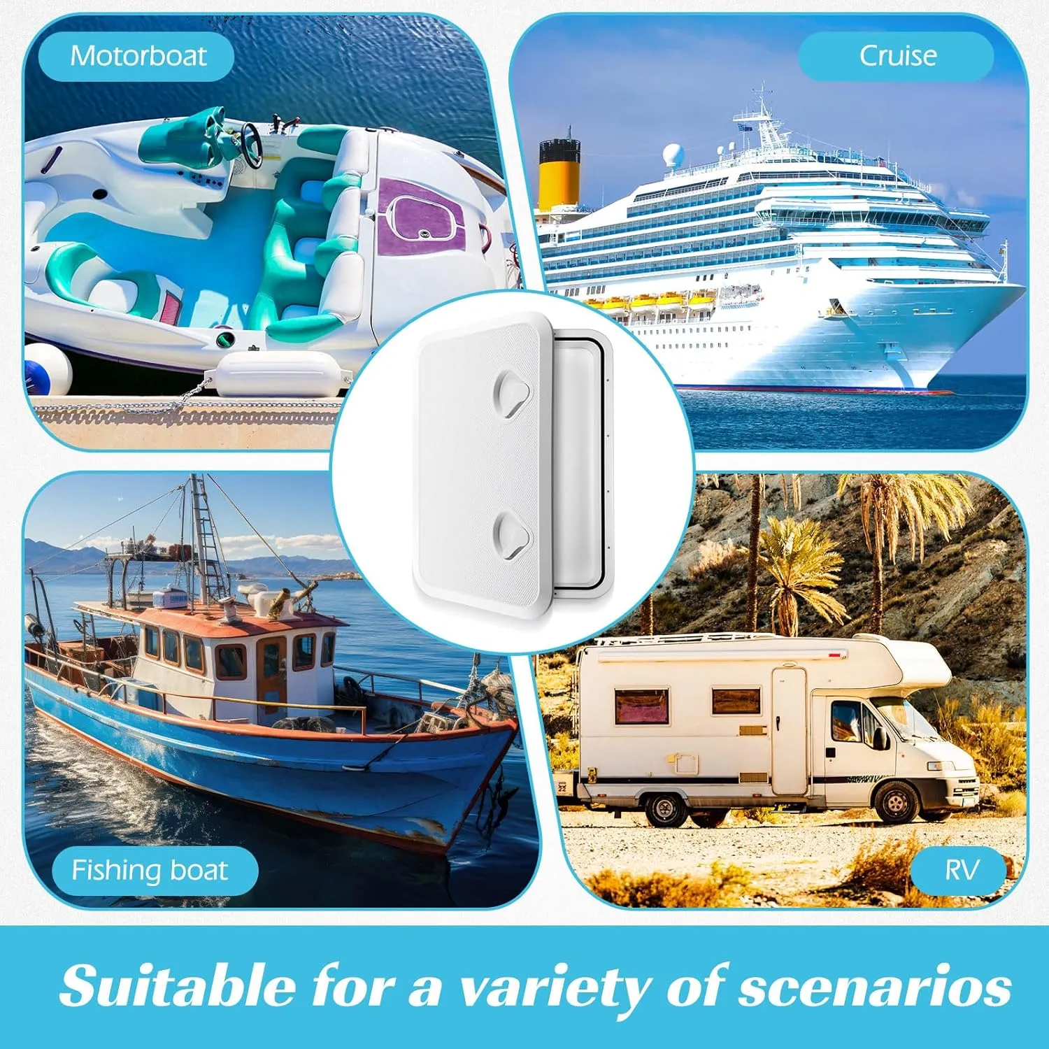 2 Pcs Marine Boat Deck Hatch Boat Access Hatch & Lid, 180 Hinge Strong Recessed Handle for Marine Yacht Rv Truck Vent Accessories, Easy to Install