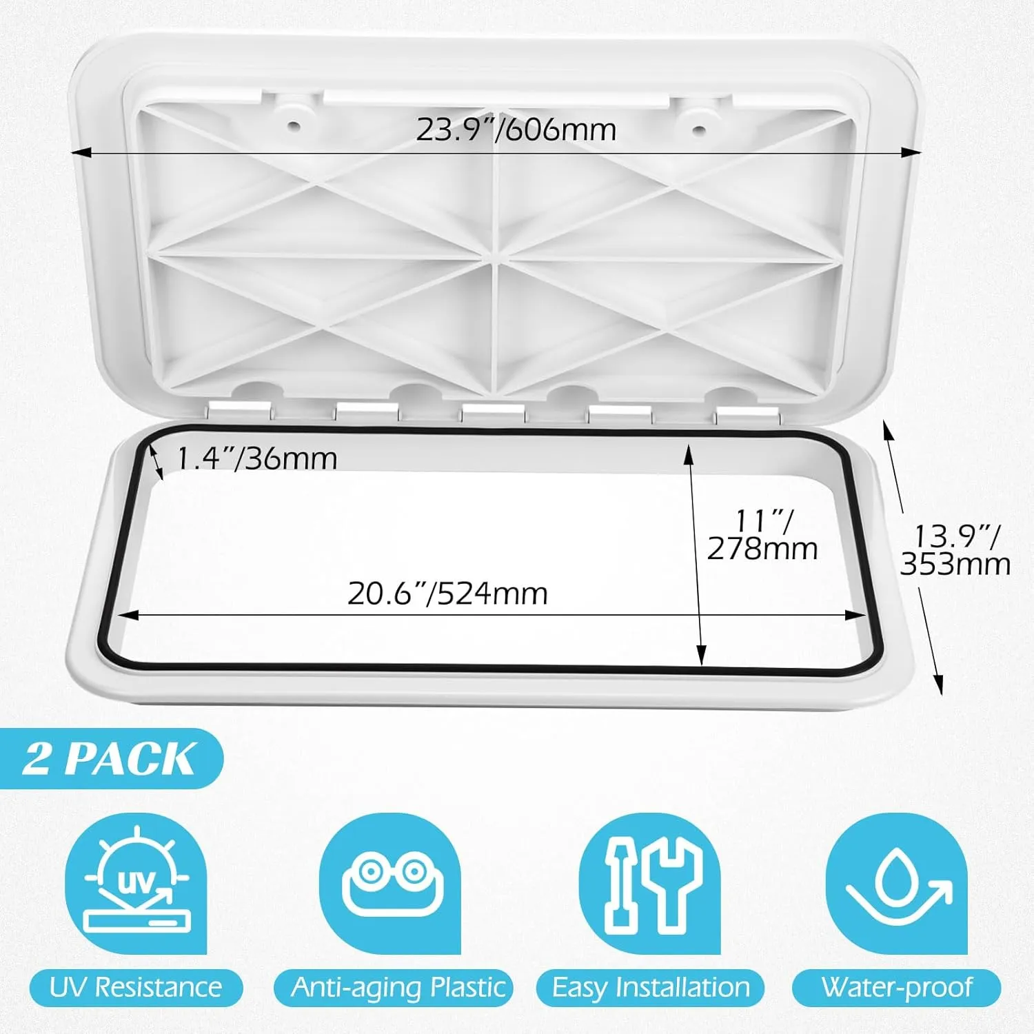 2 Pcs Marine Boat Deck Hatch Boat Access Hatch & Lid, 180 Hinge Strong Recessed Handle for Marine Yacht Rv Truck Vent Accessories, Easy to Install