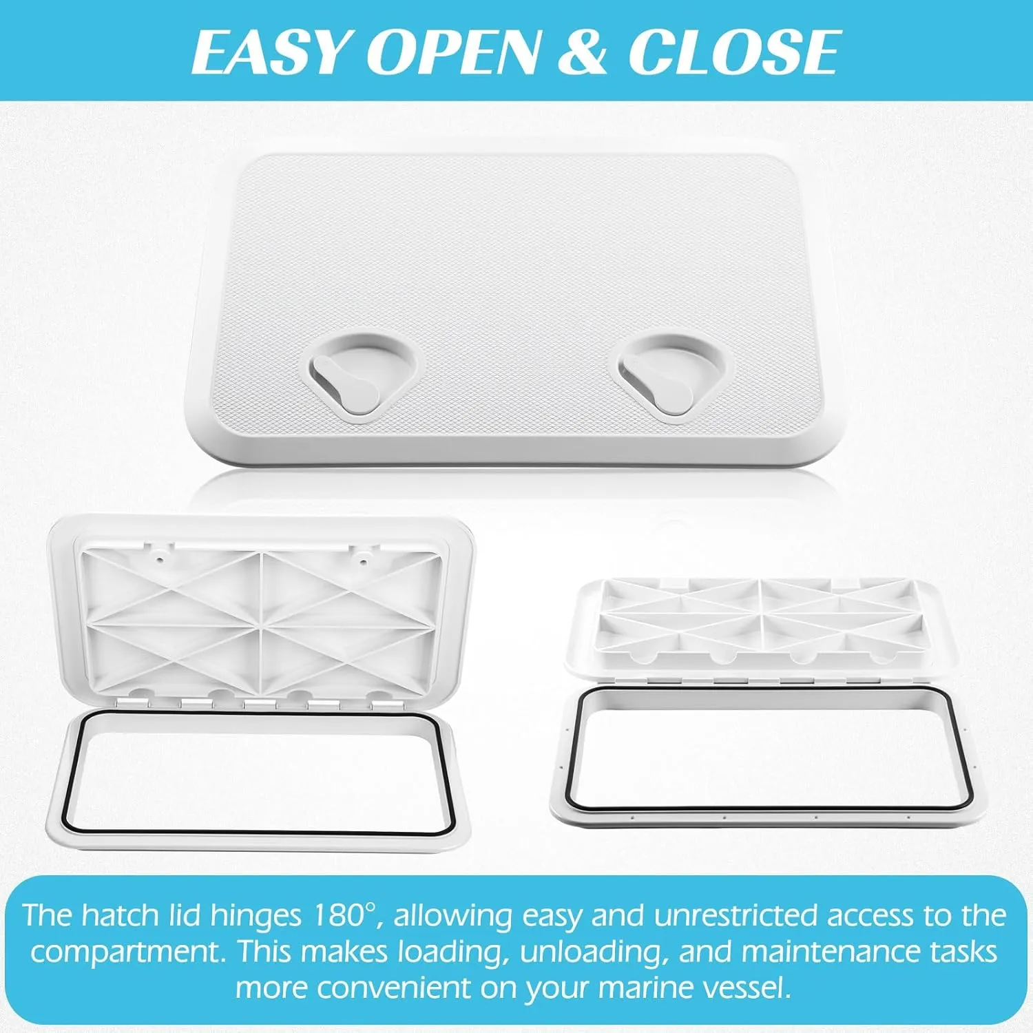 2 Pcs Marine Boat Deck Hatch Boat Access Hatch & Lid, 180 Hinge Strong Recessed Handle for Marine Yacht Rv Truck Vent Accessories, Easy to Install