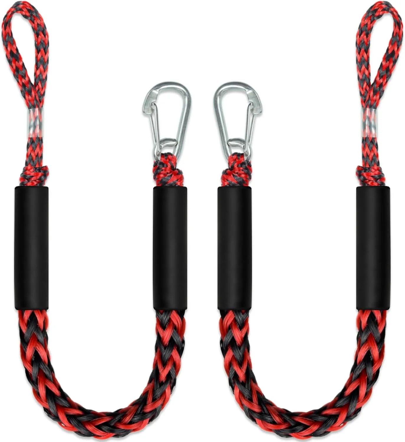 3 Feet Bungee Dock Line Boat Accessories 2pcs Fender Lines with 316 Stainless Clip for Boat Fender for Mooring for Jet Ski, Seadoo, Yamaha (Red Black, 3 Feet)