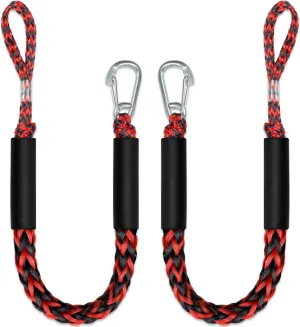 3 Feet Bungee Dock Line Boat Accessories 2pcs Fender Lines with 316 Stainless Clip for Boat Fender for Mooring for Jet Ski, Seadoo, Yamaha (Red Black, 3 Feet)