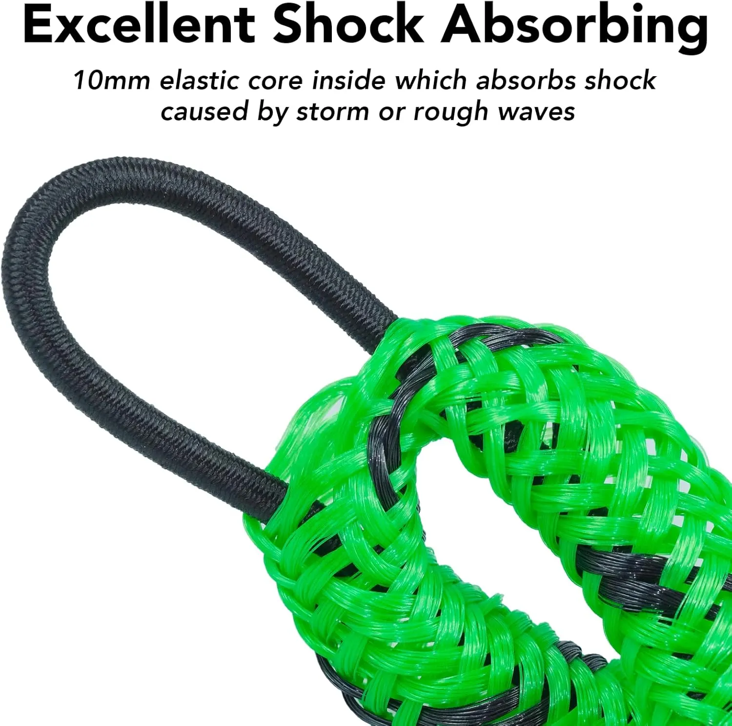 3FT Bungee Dock Line Boat Ropes for Docking Line Mooring Rope with Stainless Steel Clip Accessories for Boats (Green&Black, 3 Feet)