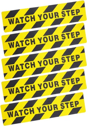 5 Pieces Watch Your Step Warning Sticker Adhesive Tape Anti Slip Abrasive Tape for Workplace Safety Wet Floor Caution, 6 by 24 Inches (Black and Yellow)