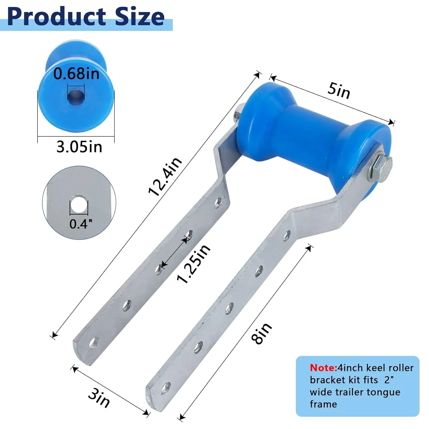 5inch Adjustable Keel Roller Assembly, Boat Trailer Rollers with Brackets,Blue Boat Trailer Bow Roller Bracket Assembly Keel Roller Bracket Assembly Fit for 3" Wide Trailer Tongue