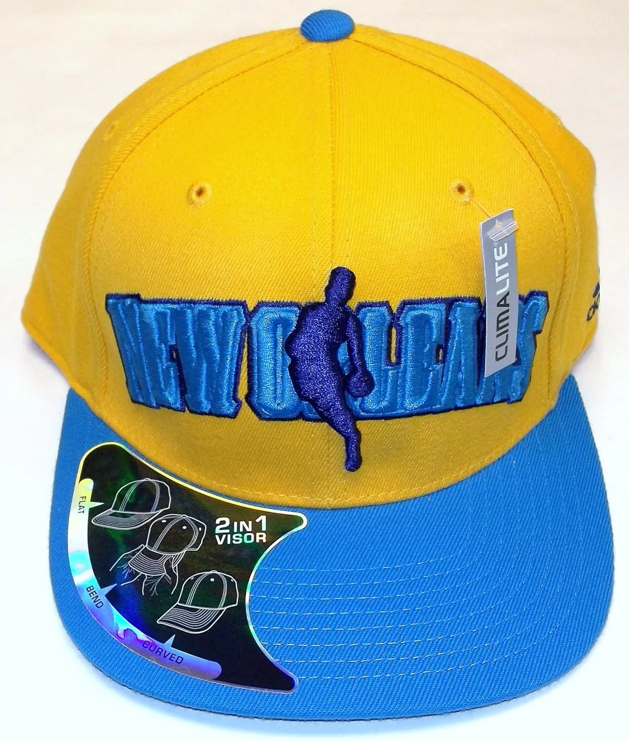 adidas NBA New Orleans Hornets Flat Bill Flex Hat - S/M - TV11Z Yellow, Turquoise