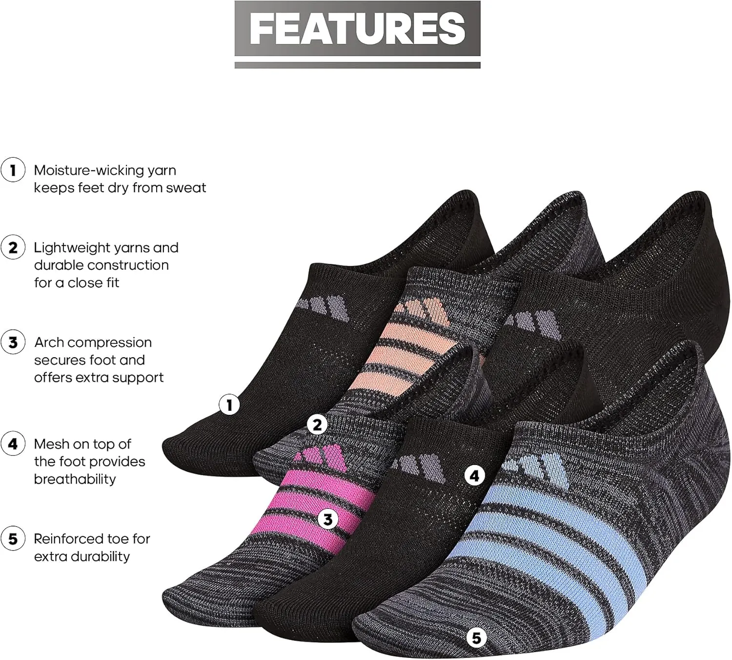 adidas Women's Superlite Super No Show Socks (6 Pairs)