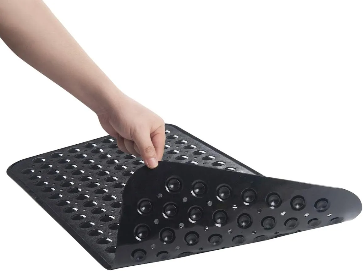 AmazerBath Bath Tub Mat, Medium Size 27.6 x 15 Inches Non-Slip Shower Mats with Suction Cups and Drain Holes, Bathtub Mats Bathroom Mats Machine Washable (Black)
