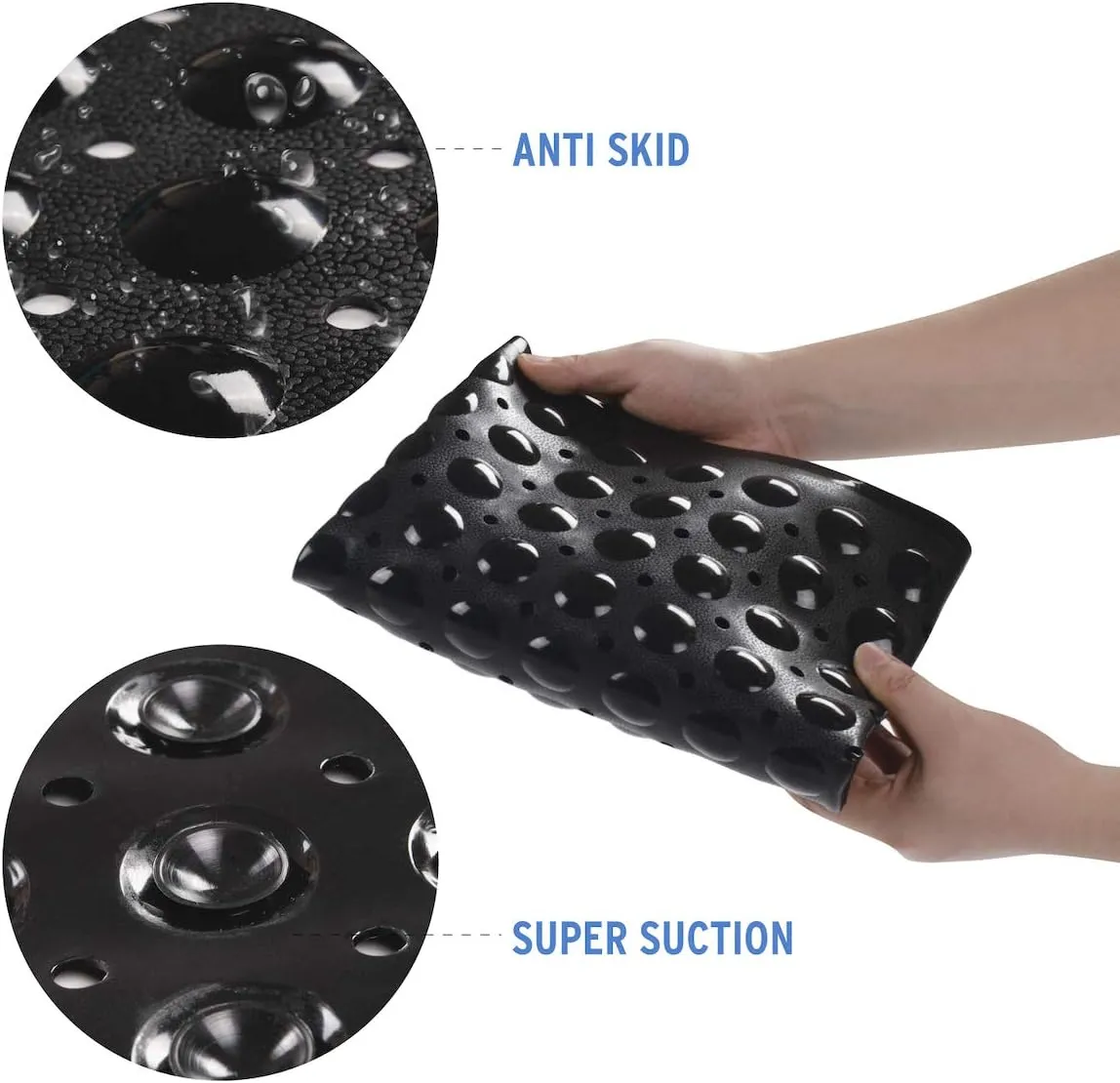 AmazerBath Bath Tub Mat, Medium Size 27.6 x 15 Inches Non-Slip Shower Mats with Suction Cups and Drain Holes, Bathtub Mats Bathroom Mats Machine Washable (Black)
