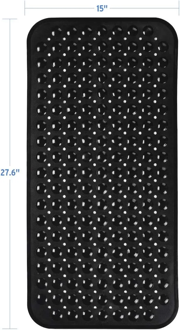 AmazerBath Bath Tub Mat, Medium Size 27.6 x 15 Inches Non-Slip Shower Mats with Suction Cups and Drain Holes, Bathtub Mats Bathroom Mats Machine Washable (Black)
