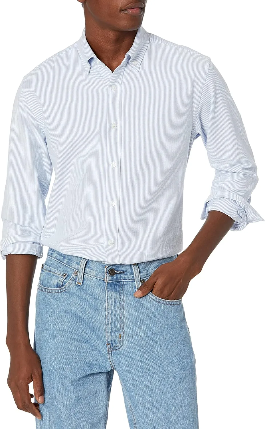 Amazon Essentials Men's Long-Sleeve Regular-Fit Stretch Oxford Shirt (Available in Big & Tall)