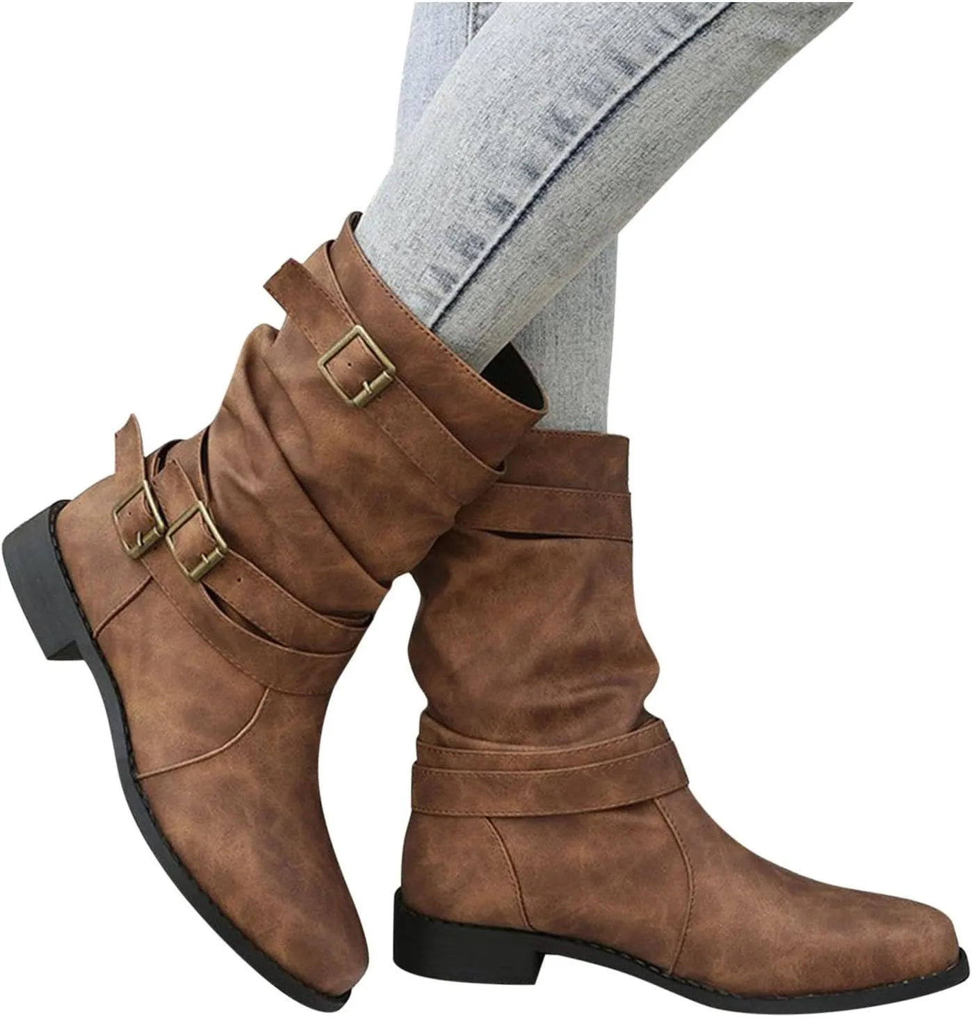 AMDBEL Boots for Women Ankle Booties, Women's Ankle Boots Low Heel Slip On Boots Winter Ladies Mid Calf Booties Shoes