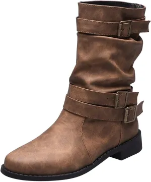 AMDBEL Boots for Women Ankle Booties, Women's Ankle Boots Low Heel Slip On Boots Winter Ladies Mid Calf Booties Shoes