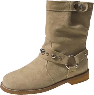 AMDBEL Wide Calf Boots for Women Low Heel Womens Fall Boots 2024 Casual Slip On Suede Ankle Boots Fashion Booties Shoes