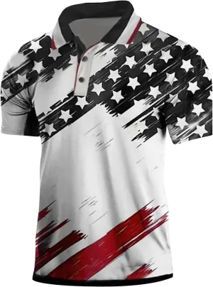 American Flag Shirts for Men Lapel Short Sleeve Casual 4th of July Polo Tshirts Hiking Summer Lightweight Golf Tees