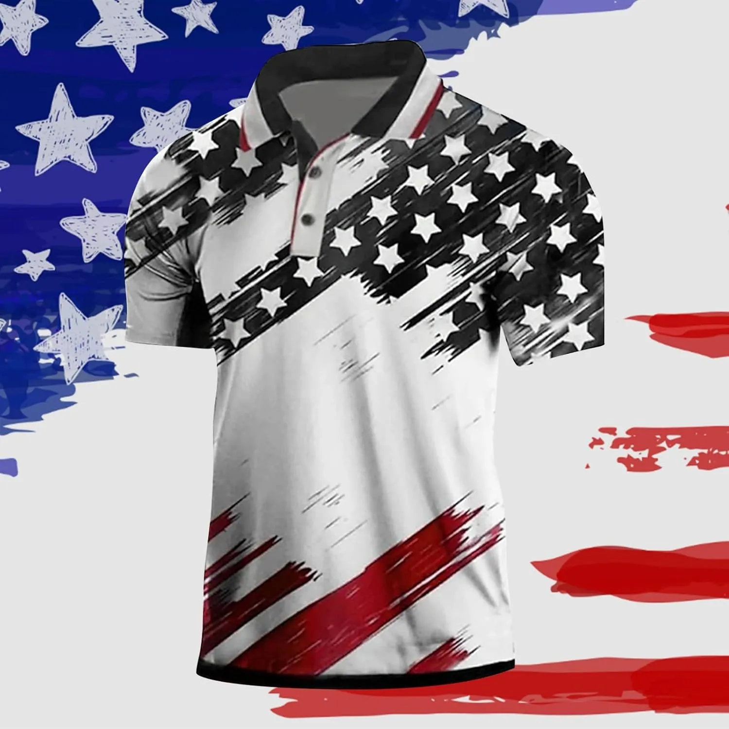 American Flag Shirts for Men Lapel Short Sleeve Casual 4th of July Polo Tshirts Hiking Summer Lightweight Golf Tees