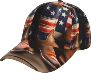 American Flag with Cowboy Boots Adjustable Baseball Cap Hat for Stylish Comfort and Sun â€“ Unisex, and Breathable Headwear for All-Season Use Black