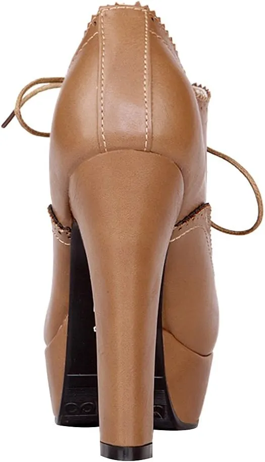 ANUFER Women Vintage High Platform Block Heel Court Shoes Elegant Brogue Oxfords Lace-Ups
