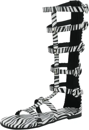 ANUFER Women's Open Toe Adjustable Strappy Sandals Knee High Gladiator Roman Sandals Boots with Zipper