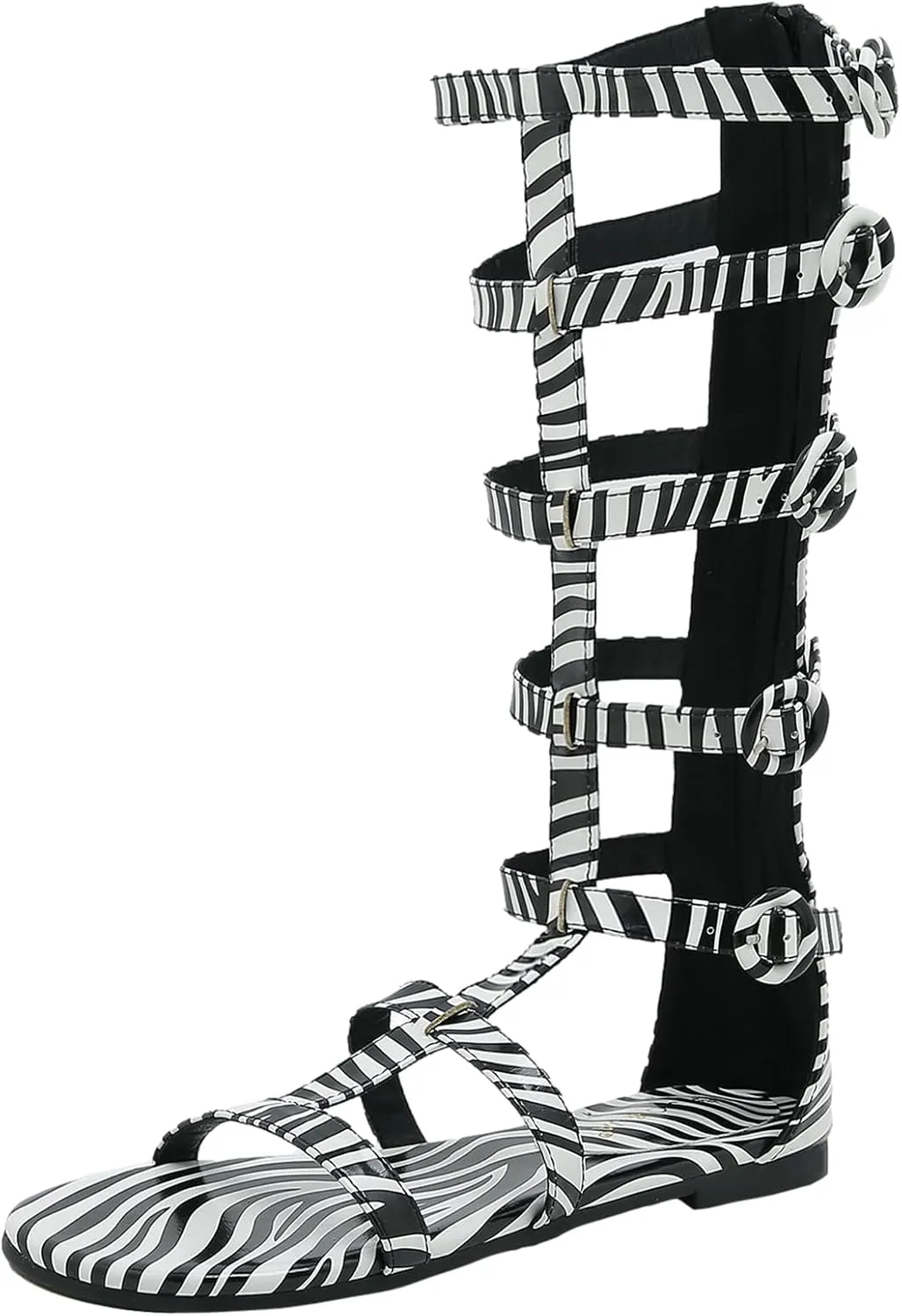 ANUFER Women's Open Toe Adjustable Strappy Sandals Knee High Gladiator Roman Sandals Boots with Zipper