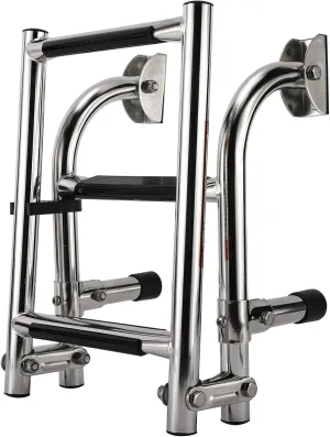 Artilife Stainless Steel Boat Ladder,Boat Foldable Stainless Steel 3 Step Ladder Marine Pontoon Ladder Polished 2   1 Step with Rubber Grip & Mounting Screws