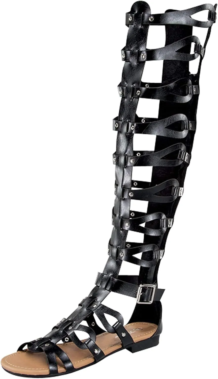 Atta 17 Womens Knee High Caged Gladiator Strappy Flat Sandals