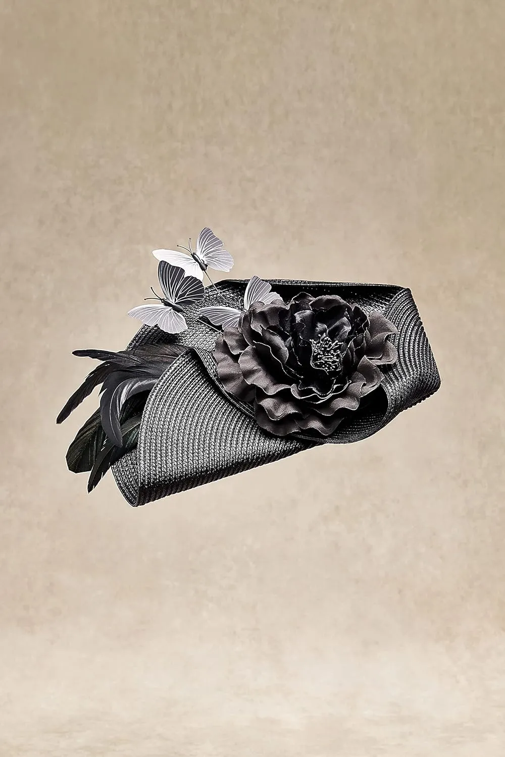 BABEYOND Tea Party Fascinator Hat for Women Kentucky Headwear Derby Wide Brim Butterfly Church Hat for Cocktail Wedding