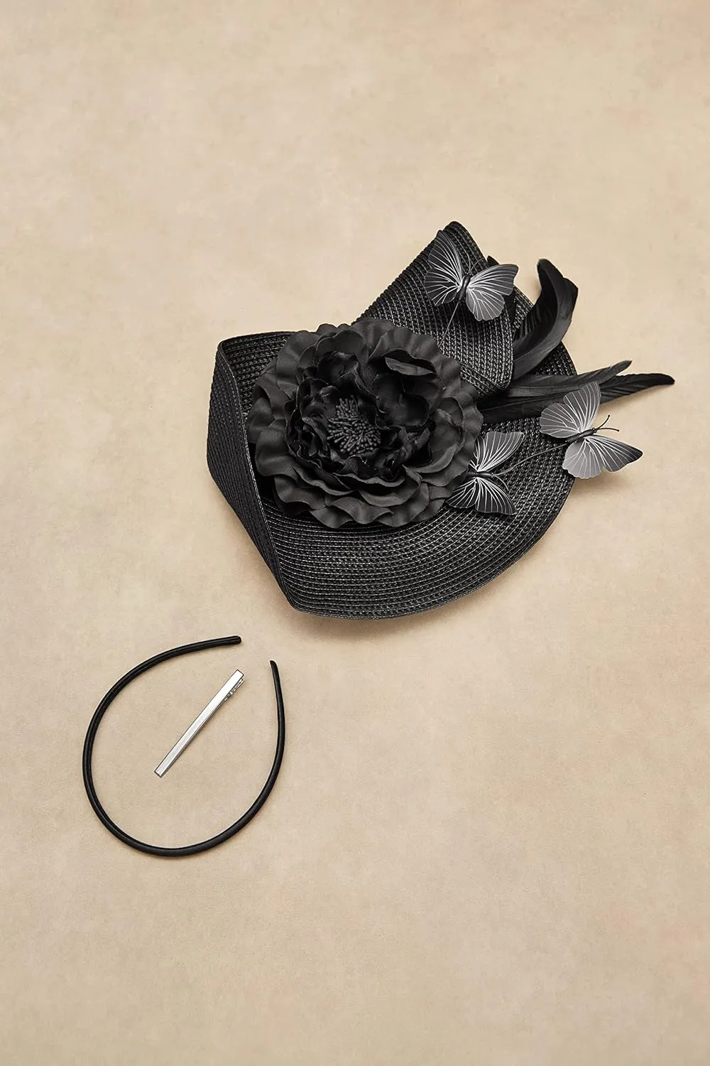 BABEYOND Tea Party Fascinator Hat for Women Kentucky Headwear Derby Wide Brim Butterfly Church Hat for Cocktail Wedding