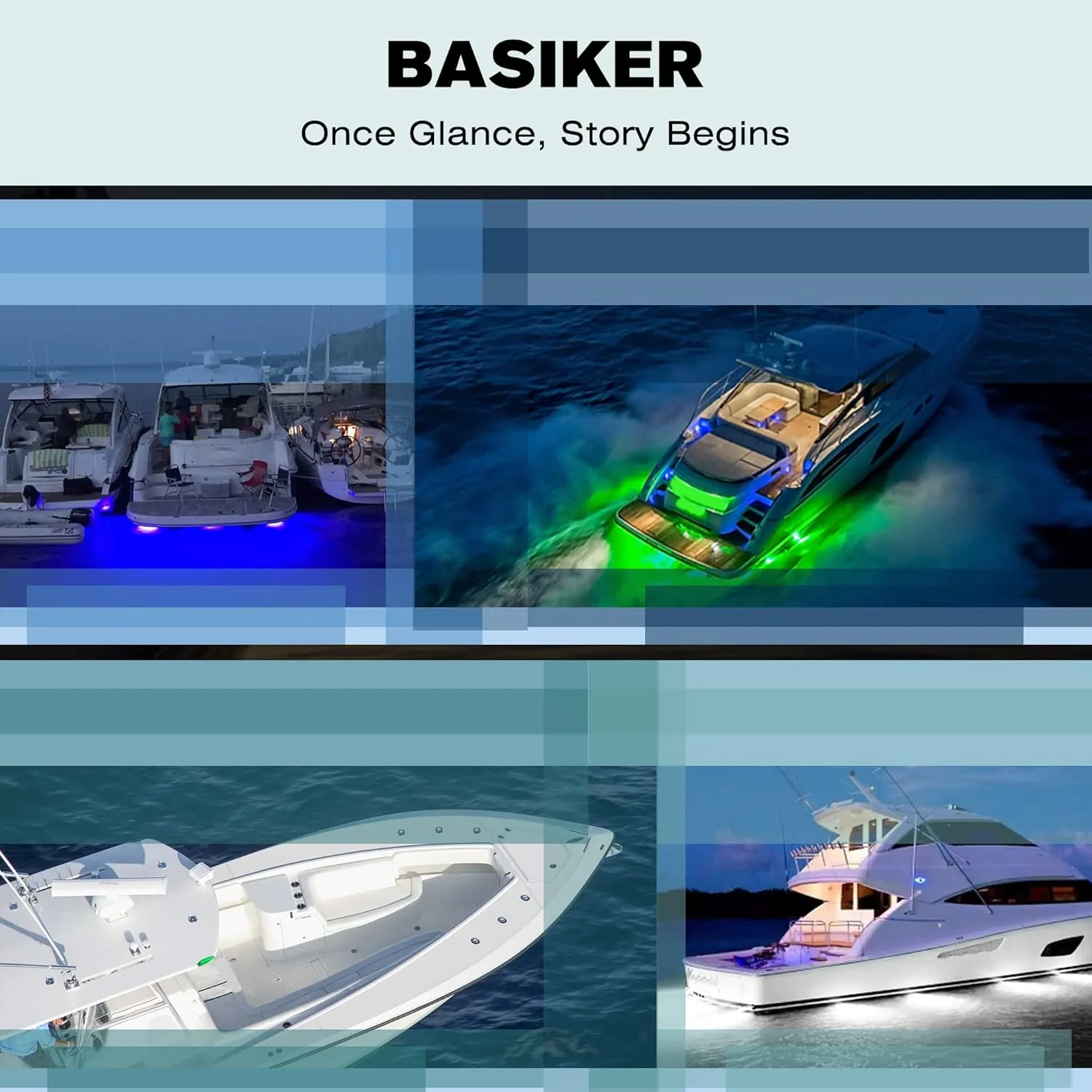 BASIKER BS4 Marine LED Underwater Boat Lights (2 x 3000LM 84LED 180° Blue) 10V-36V 316 Stainless Upgrade IP68 Waterproof, Surface Mount for Cruise Ship Yacht Boat Sailboat Pontoon Transom Deck Light