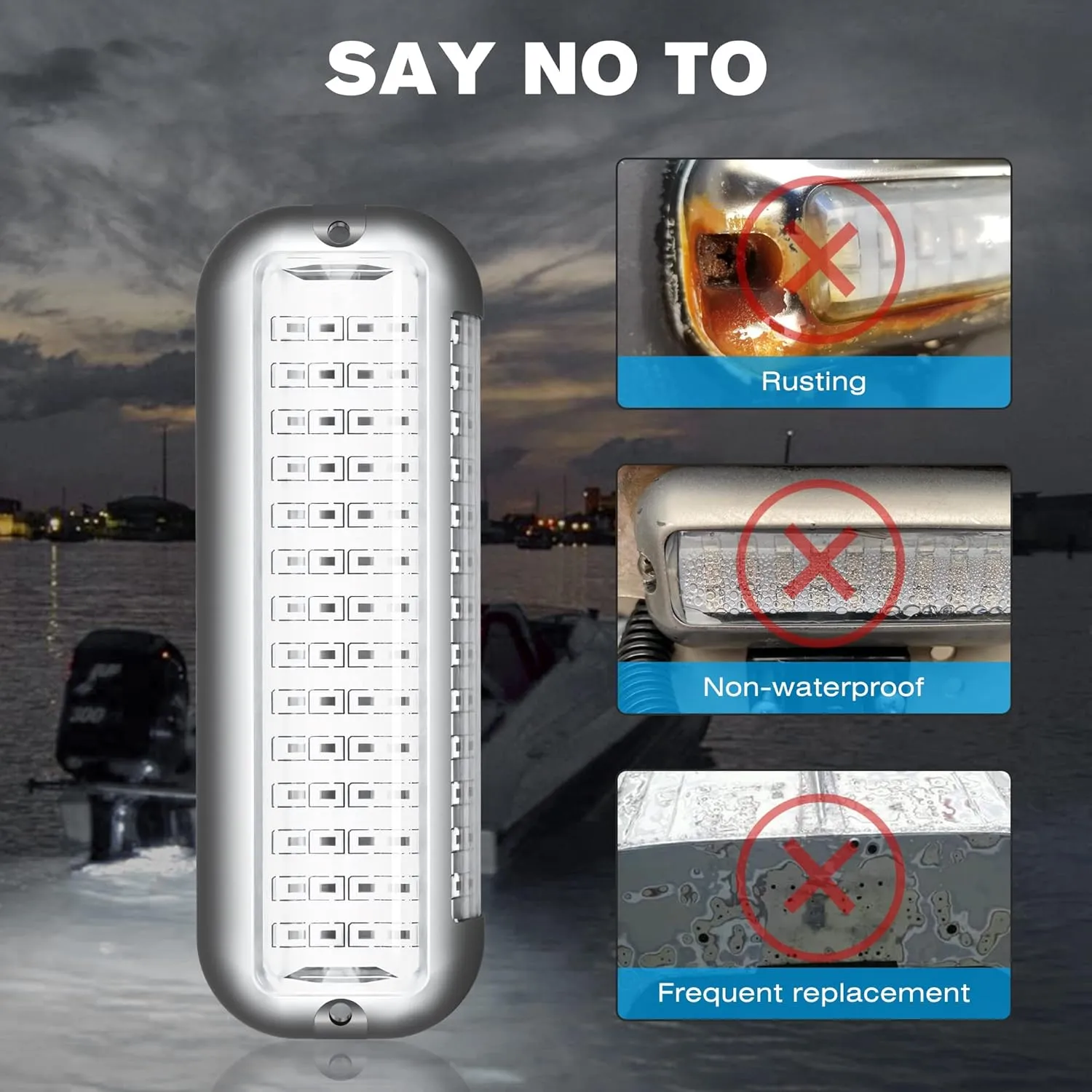 BASIKER BS4 Marine LED Underwater Boat Lights (2 x 3000LM 84LED 180° Blue) 10V-36V 316 Stainless Upgrade IP68 Waterproof, Surface Mount for Cruise Ship Yacht Boat Sailboat Pontoon Transom Deck Light