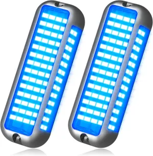 BASIKER BS4 Marine LED Underwater Boat Lights (2 x 3000LM 84LED 180° Blue) 10V-36V 316 Stainless Upgrade IP68 Waterproof, Surface Mount for Cruise Ship Yacht Boat Sailboat Pontoon Transom Deck Light
