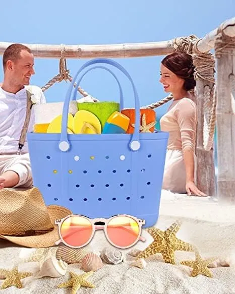 Beach Bag, Extra Large Rubber Tote Bag, Washable Tote for Boat Pool Sports Gym (gray, Large)