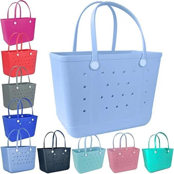 Beach Bag, Extra Large Rubber Tote Bag, Washable Tote for Boat Pool Sports Gym (gray, Large)