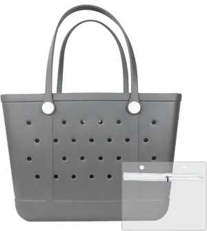 Beach Bag, Extra Large Rubber Tote Bag, Washable Tote for Boat Pool Sports Gym (gray, Large)