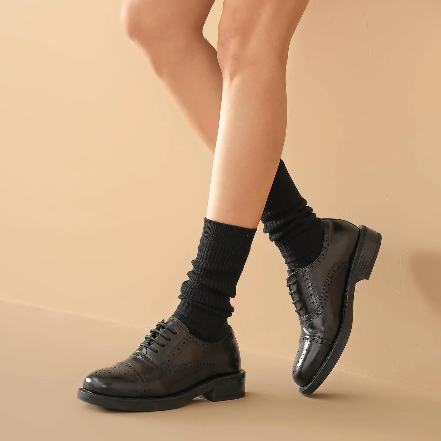 BEAU TODAY Women's Oxfords Dress Shoes, Leather Lace-Up Oxfords for Women, Comfortable Formal Cap Toe Business Casual Non Slip Office Driving Oxfords Shoes