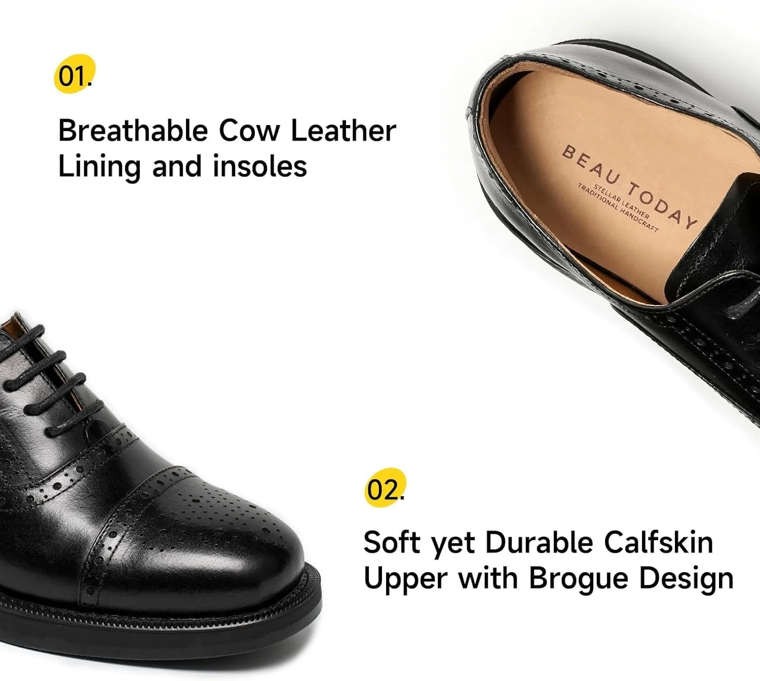 BEAU TODAY Women's Oxfords Dress Shoes, Leather Lace-Up Oxfords for Women, Comfortable Formal Cap Toe Business Casual Non Slip Office Driving Oxfords Shoes
