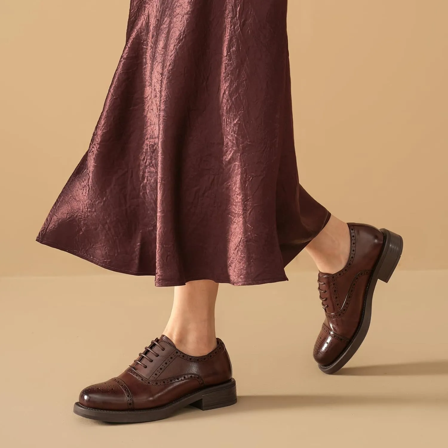 BEAU TODAY Women's Oxfords Dress Shoes, Leather Lace-Up Oxfords for Women, Comfortable Formal Cap Toe Business Casual Non Slip Office Driving Oxfords Shoes