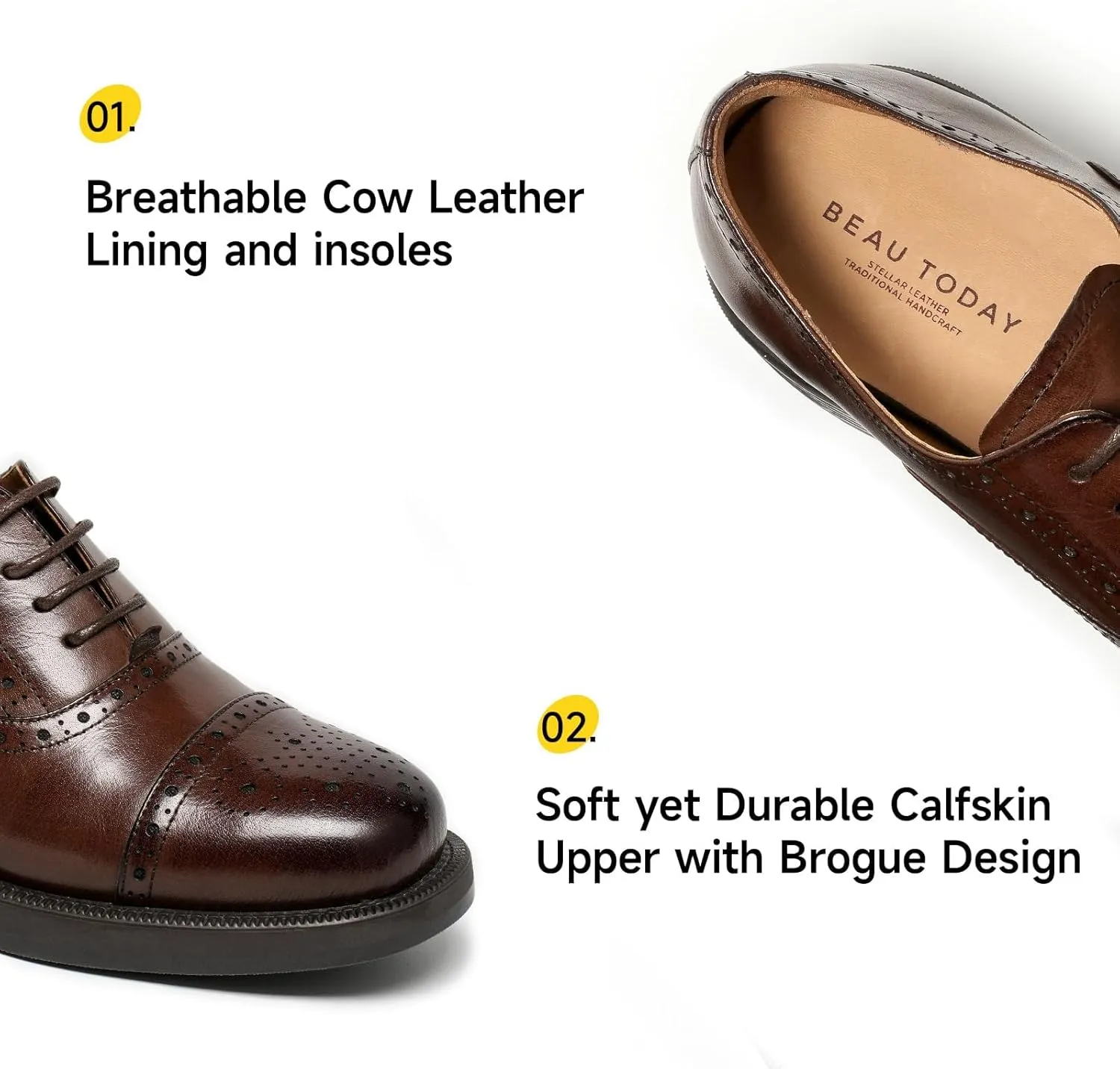 BEAU TODAY Women's Oxfords Dress Shoes, Leather Lace-Up Oxfords for Women, Comfortable Formal Cap Toe Business Casual Non Slip Office Driving Oxfords Shoes
