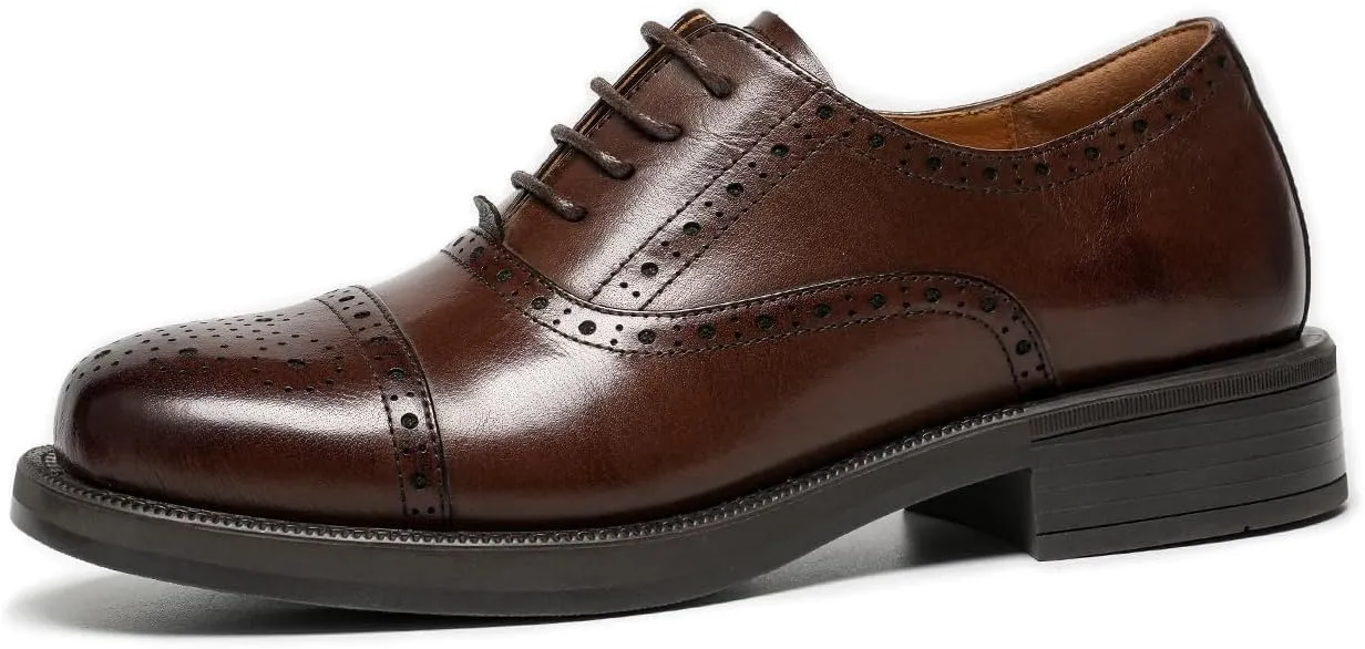 BEAU TODAY Women's Oxfords Dress Shoes, Leather Lace-Up Oxfords for Women, Comfortable Formal Cap Toe Business Casual Non Slip Office Driving Oxfords Shoes