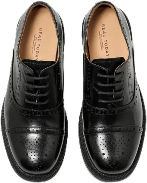 BEAU TODAY Women's Oxfords Dress Shoes, Leather Lace-Up Oxfords for Women, Comfortable Formal Cap Toe Business Casual Non Slip Office Driving Oxfords Shoes