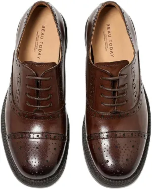 BEAU TODAY Women's Oxfords Dress Shoes, Leather Lace-Up Oxfords for Women, Comfortable Formal Cap Toe Business Casual Non Slip Office Driving Oxfords Shoes