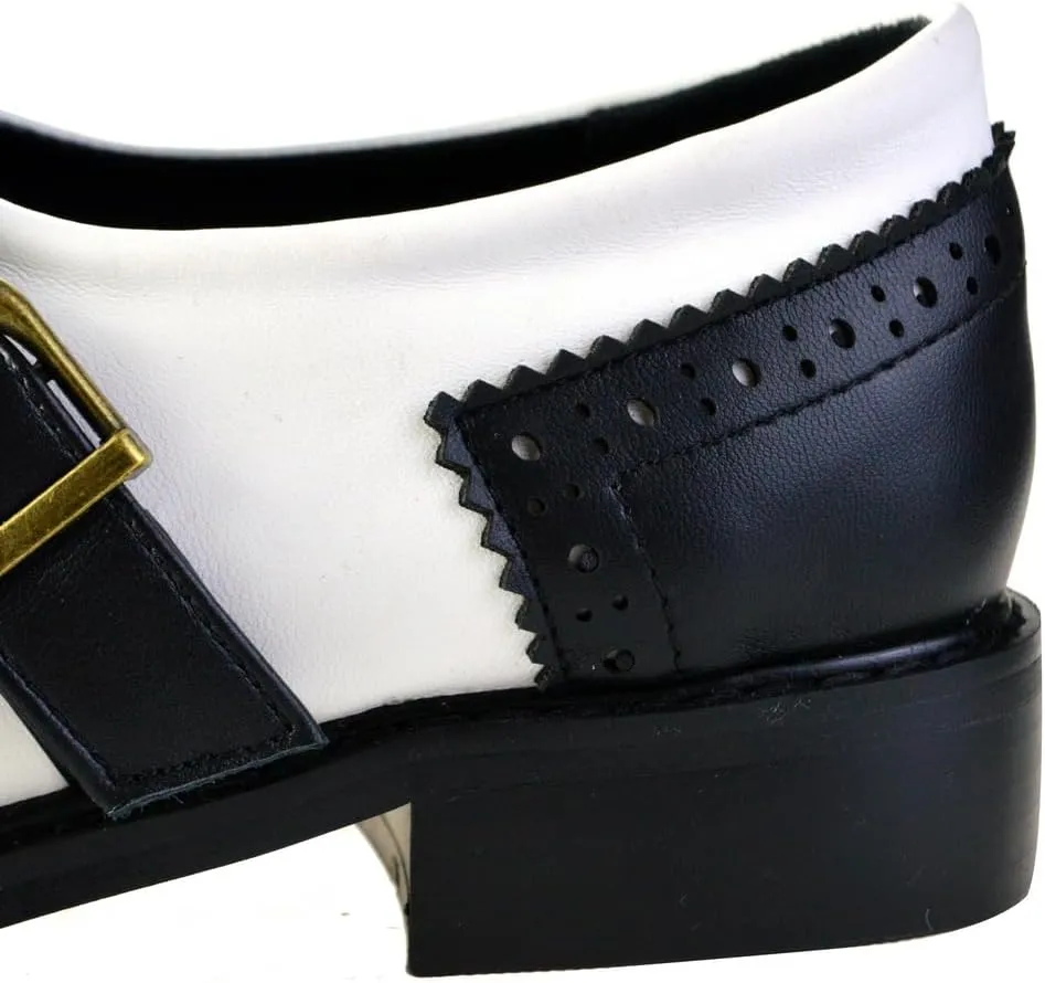 Black and White Oxfords for Women Tassel Patent Leather Chunky Low Heels Slip On Footwear Pumps Shoes Two Tone Oxford Shoes