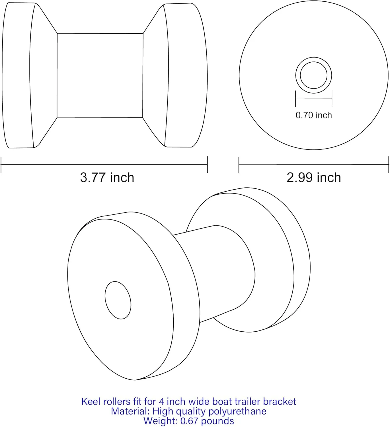 Black Boat Trailer Keel Rollers Fits 4" 5" 8" 10" 12" Wide Boat Trailer Bracket