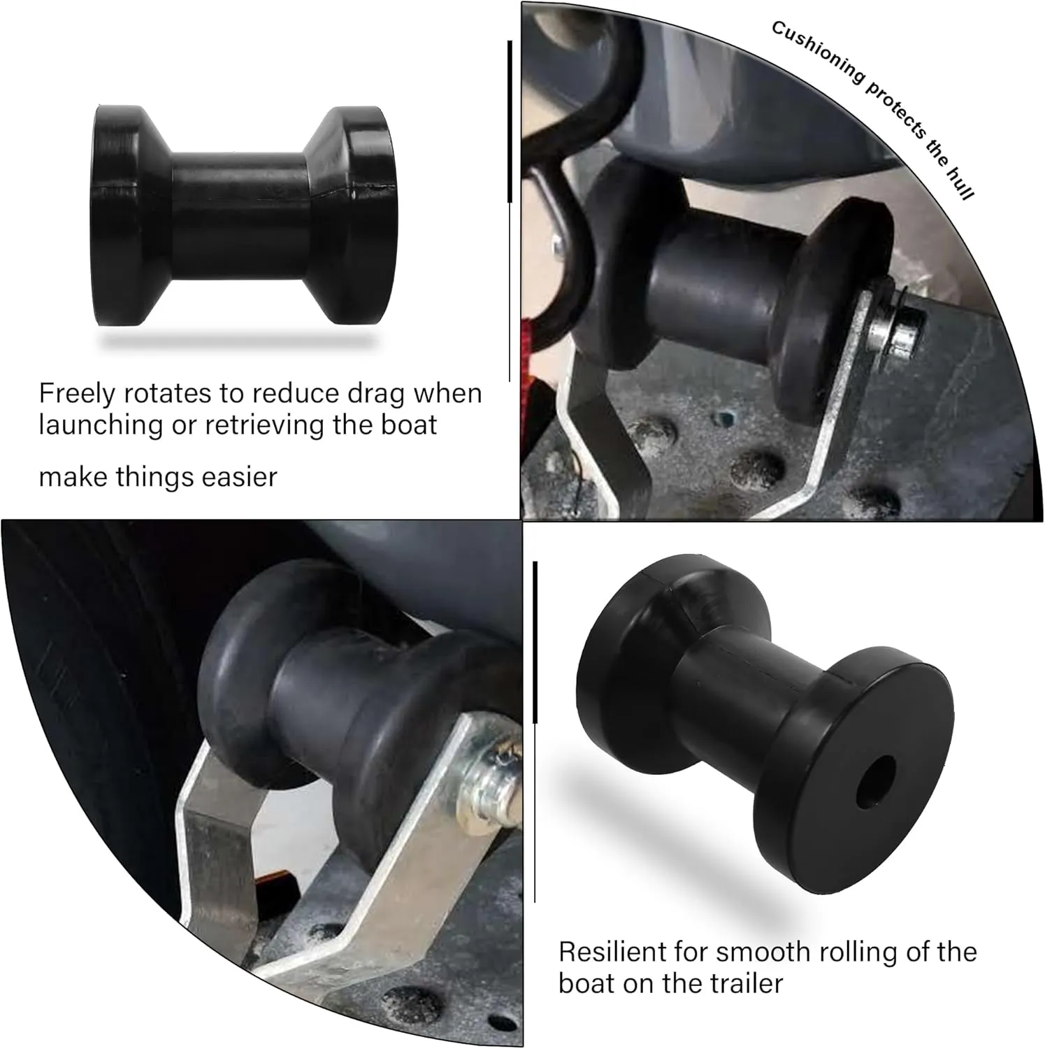 Black Boat Trailer Keel Rollers Fits 4" 5" 8" 10" 12" Wide Boat Trailer Bracket