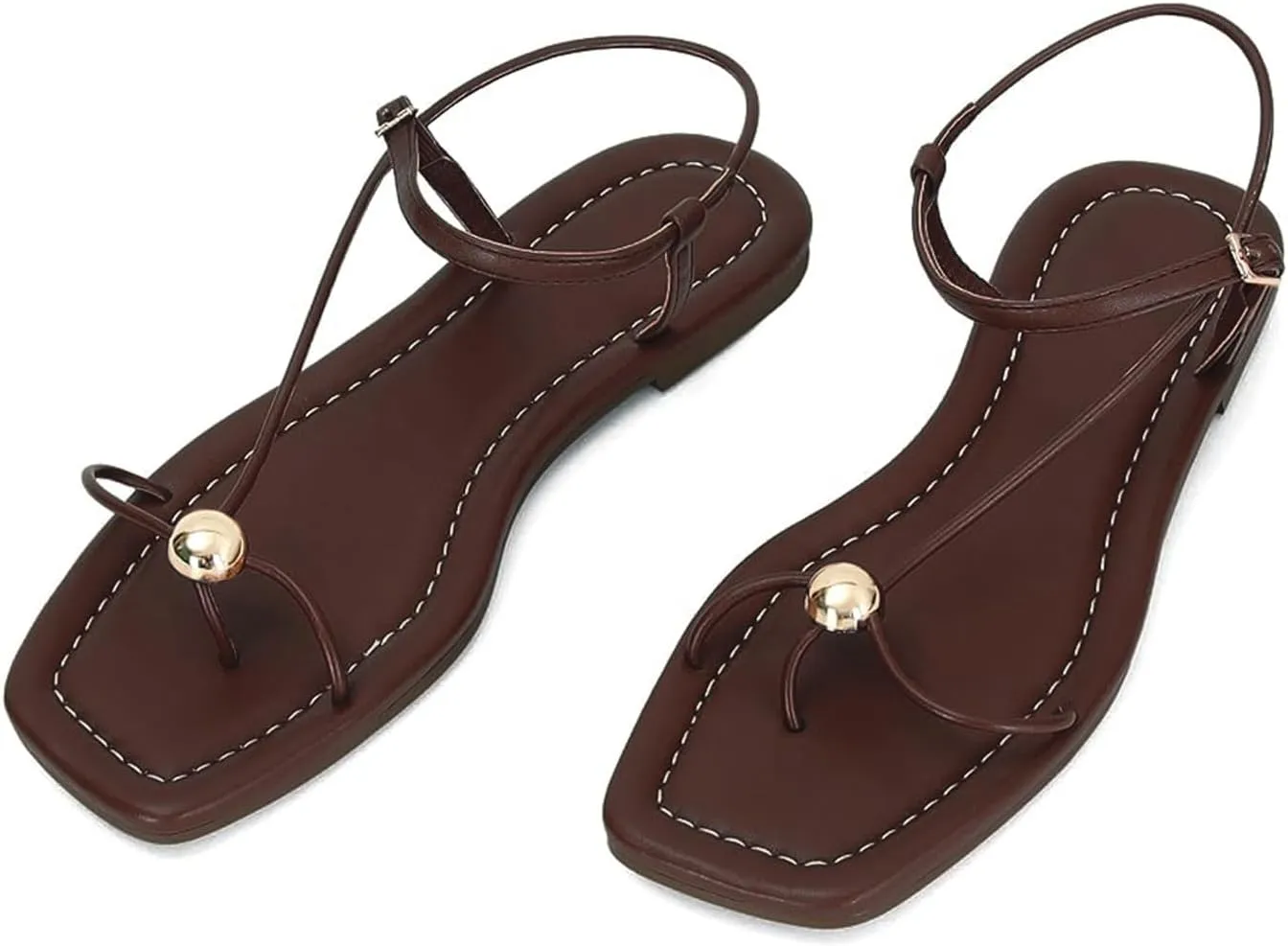 Black Strappy Flat Sandals for Women Comfortable Open Square Toe Sandals Dressy Beach Thong Flip Flop Slides Sandals