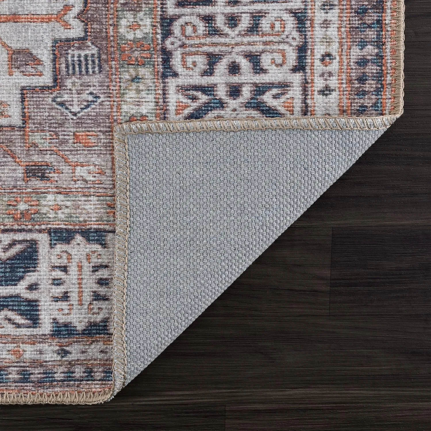 Bloom Rugs Washable Non-Slip 2' x 3' Rug - Brown/Blue/Orange Traditional Oriental Area Rug for Living Room, Bedroom, Dining Room, and Kitchen - Exact Size: 2' x 3'