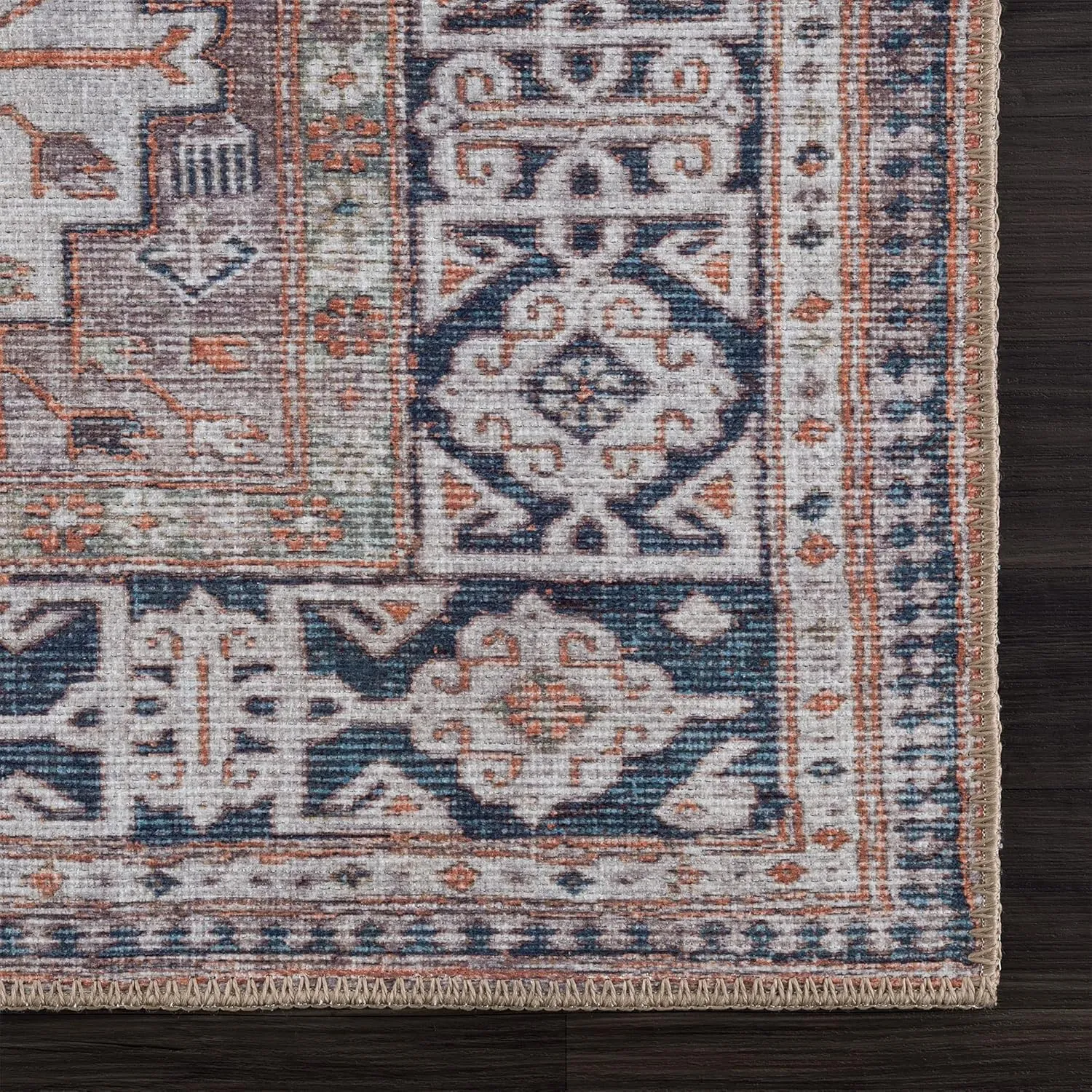 Bloom Rugs Washable Non-Slip 2' x 3' Rug - Brown/Blue/Orange Traditional Oriental Area Rug for Living Room, Bedroom, Dining Room, and Kitchen - Exact Size: 2' x 3'