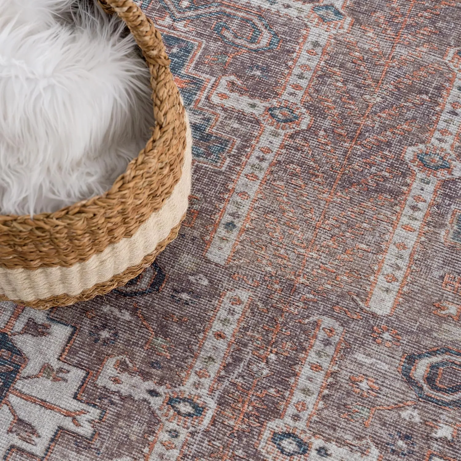 Bloom Rugs Washable Non-Slip 2' x 3' Rug - Brown/Blue/Orange Traditional Oriental Area Rug for Living Room, Bedroom, Dining Room, and Kitchen - Exact Size: 2' x 3'