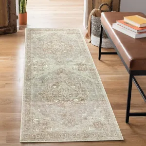 Bloom Rugs Washable Non-Slip 7 ft Runner - Beige/Gray Traditional Runner for Entryway, Hallway, Bathroom, and Kitchen - Exact Size: 2.5' x 7'